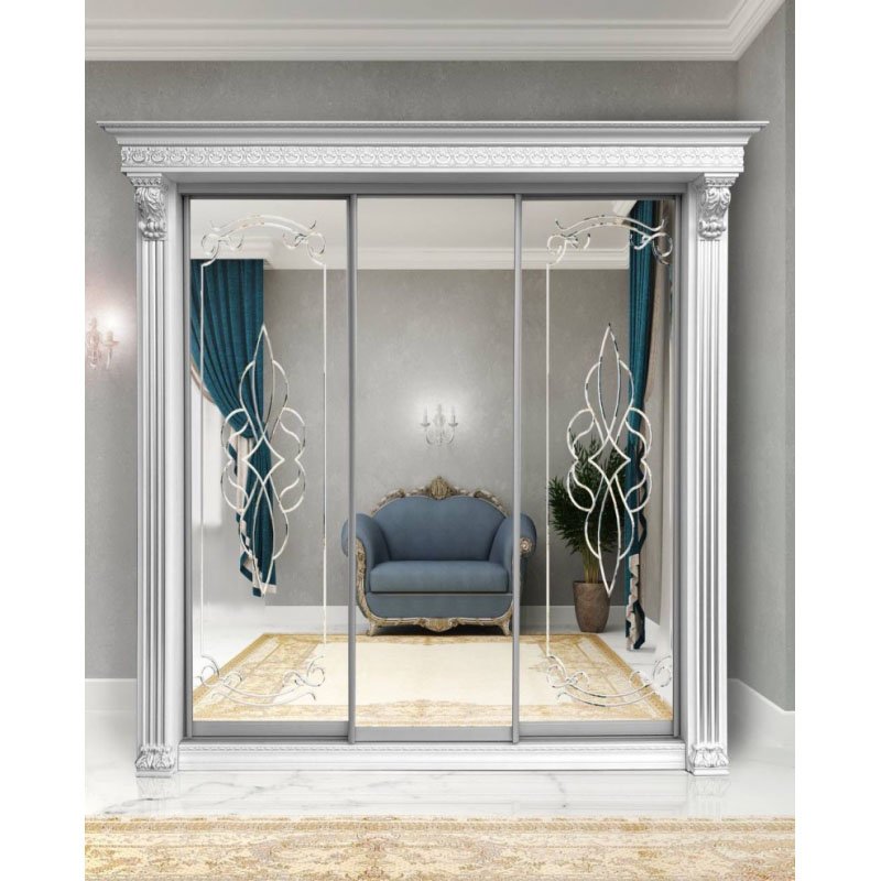 Мэри мебель Шкаф-купе 3-х дверный с зеркалом Орнамент Ромб 2830 мм